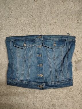 Pull&Bear Light Blue Denim Strapless Corset Top